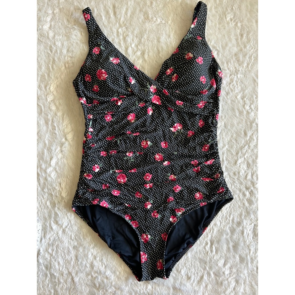 Nip Tuck Swim Womens Polka Dot Floral One Piece SwimsuitTummy Control Size 8/10